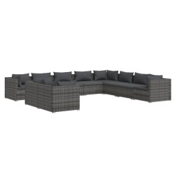 vidaXL Set de muebles de jardín 10 pzas y cojines ratán sintético gris