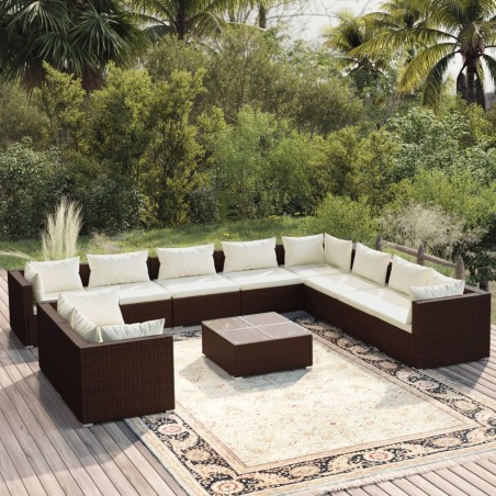 vidaXL Set de muebles de jardín 11 pzas cojines ratán sintético marrón