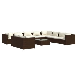 vidaXL Set de muebles de jardín 11 pzas cojines ratán sintético marrón