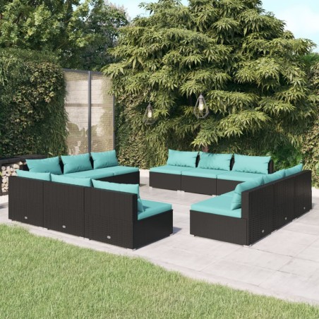 vidaXL Set de sofás de jardín 12 pzas cojines ratán sintético negro