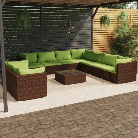 vidaXL Set muebles de jardín 10 pzas y cojines ratán sintético marrón