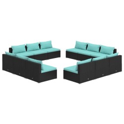 vidaXL Set de sofás de jardín 12 pzas cojines ratán sintético negro