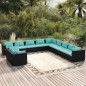 vidaXL Set muebles de jardín 11 pzas y cojines ratán sintético negro vidaXL Set muebles de jardín 11 pzas y cojines ratán sintético negro