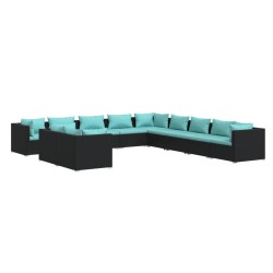 vidaXL Set muebles de jardín 11 pzas y cojines ratán sintético negro
