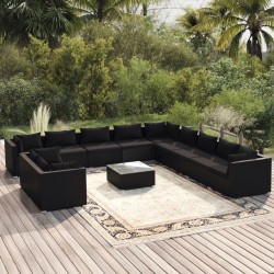 vidaXL Set de sofás de jardín 12 pzas cojines ratán sintético negro
