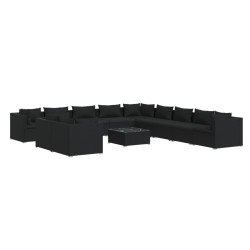 vidaXL Set de sofás de jardín 12 pzas cojines ratán sintético negro