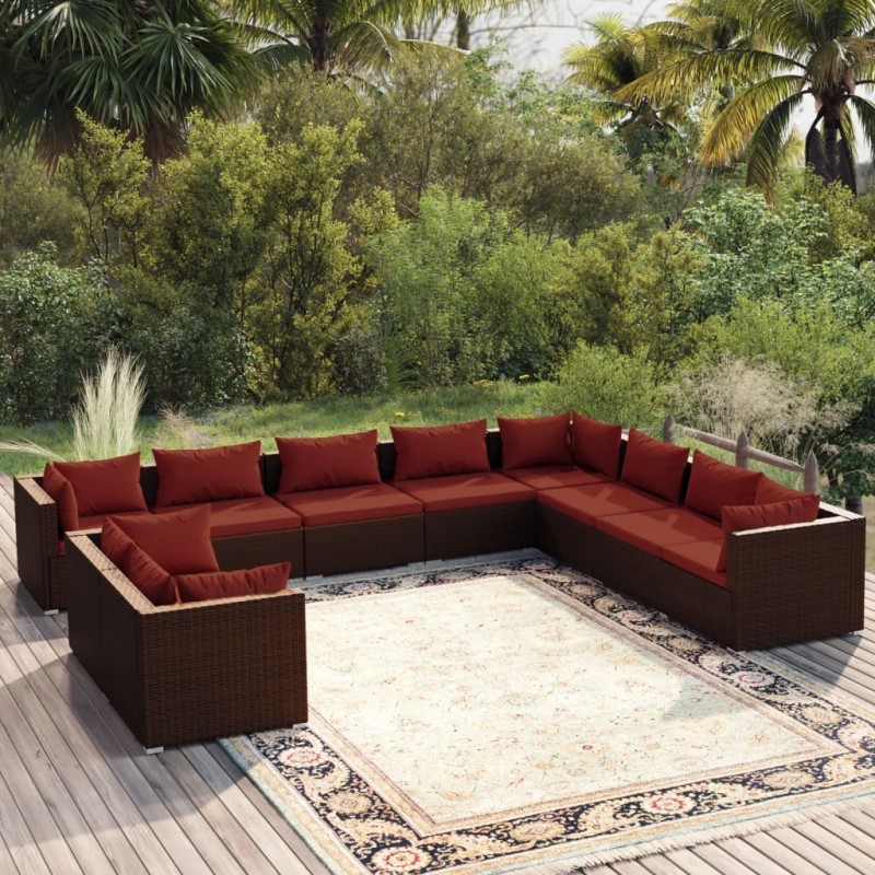 vidaXL Set muebles de jardín 10 pzas y cojines ratán sintético marrón vidaXL Set muebles de jardín 10 pzas y cojines ratán sintético marrón