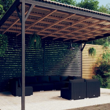 vidaXL Set de muebles de jardín 9 pzas y cojines ratán sintético negro