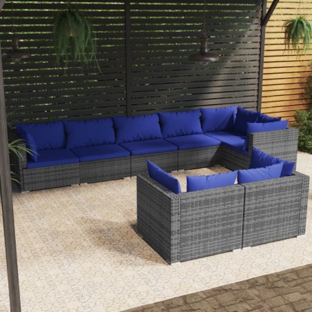 vidaXL Set de muebles de jardín 8 pzas y cojines ratán sintético gris