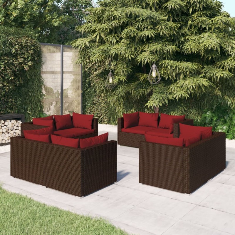 vidaXL Set sofás de jardín 8 piezas y cojines ratán sintético marrón vidaXL Set sofás de jardín 8 piezas y cojines ratán sintético marrón