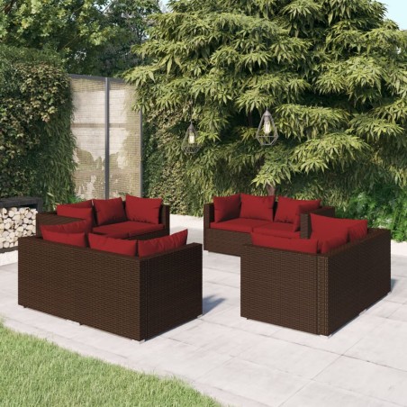 vidaXL Set sofás de jardín 8 piezas y cojines ratán sintético marrón