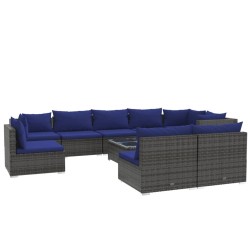 vidaXL Set de muebles de jardín 10 pzas y cojines ratán sintético gris