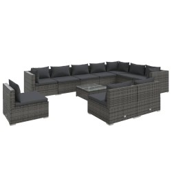 vidaXL Set de muebles de jardín 11 pzas y cojines ratán sintético gris