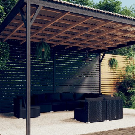 vidaXL Set de muebles de jardín 9 pzas y cojines ratán sintético negro