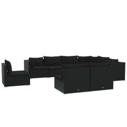 vidaXL Set de muebles de jardín 9 pzas y cojines ratán sintético negro