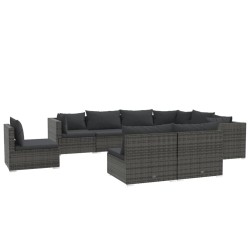 vidaXL Set de muebles de jardín 9 pzas y cojines ratán sintético gris
