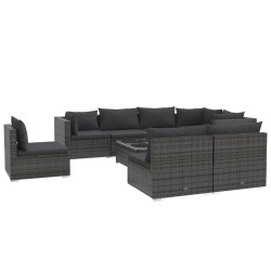 vidaXL Set de muebles de jardín 9 pzas y cojines ratán sintético gris