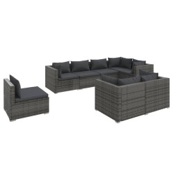 vidaXL Set de muebles de jardín 8 pzas y cojines ratán sintético gris