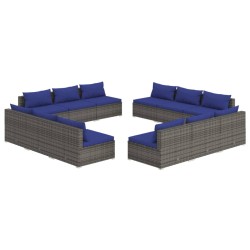 vidaXL Set de muebles de jardín 12 pzas cojines ratán sintético gris