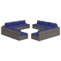 vidaXL Set de muebles de jardín 12 pzas cojines ratán sintético gris