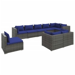 vidaXL Set de muebles de jardín 9 pzas y cojines ratán sintético gris
