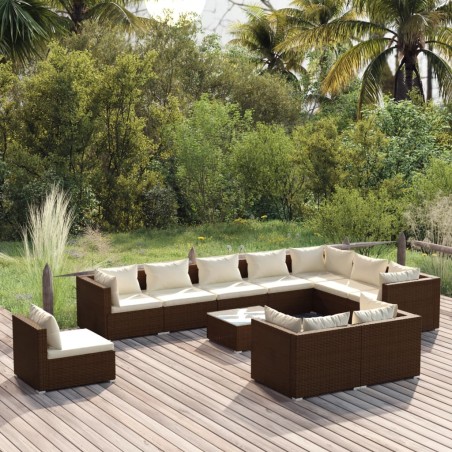 vidaXL Set muebles de jardín 11 pzas y cojines ratán sintético marrón
