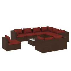 vidaXL Set muebles de jardín 10 pzas y cojines ratán sintético marrón