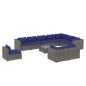 vidaXL Set de muebles de jardín 11 pzas y cojines ratán sintético gris