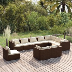 vidaXL Set muebles de jardín 10 pzas y cojines ratán sintético marrón