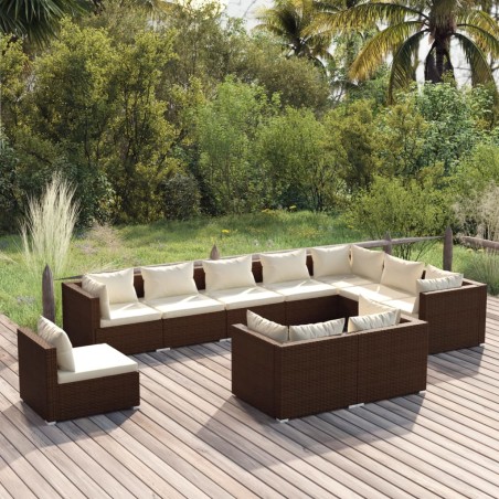 vidaXL Set muebles de jardín 10 pzas y cojines ratán sintético marrón