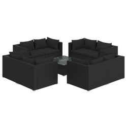 vidaXL Set de muebles de jardín 9 pzas y cojines ratán sintético negro