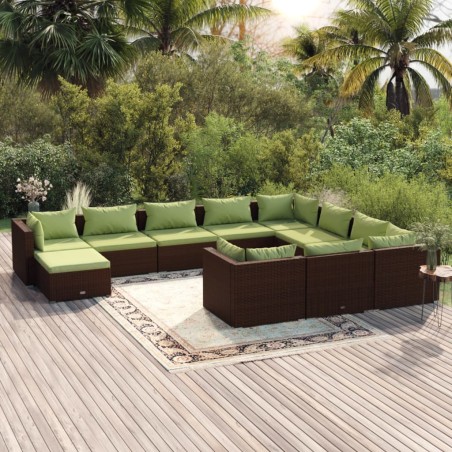 vidaXL Set muebles de jardín 11 pzas y cojines ratán sintético marrón