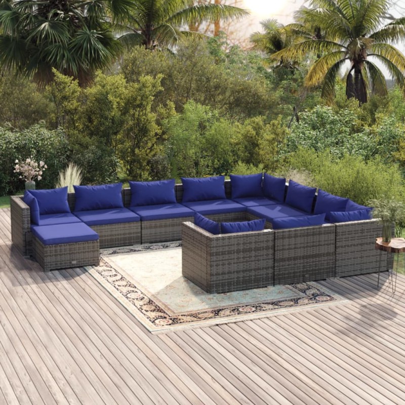 vidaXL Set de muebles de jardín 11 pzas y cojines ratán sintético gris vidaXL Set de muebles de jardín 11 pzas y cojines ratán sintético gris