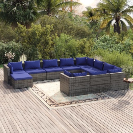vidaXL Set de muebles de jardín 11 pzas y cojines ratán sintético gris