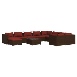 vidaXL Set muebles de jardín 11 pzas y cojines ratán sintético marrón