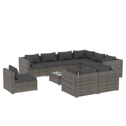vidaXL Set de muebles de jardín 10 pzas y cojines ratán sintético gris
