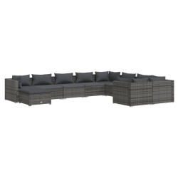 vidaXL Set de muebles de jardín 10 pzas y cojines ratán sintético gris
