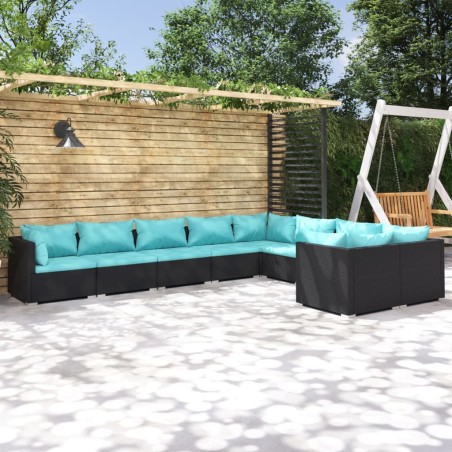 vidaXL Set de muebles de jardín 9 pzas y cojines ratán sintético negro