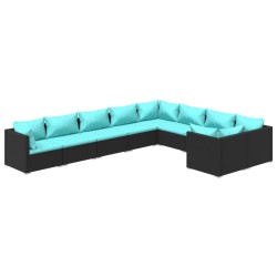 vidaXL Set de muebles de jardín 9 pzas y cojines ratán sintético negro