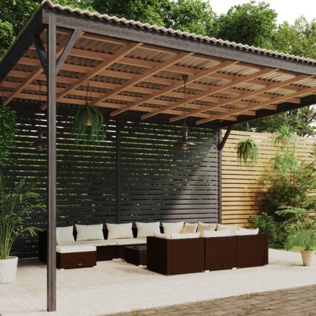 vidaXL Set muebles de jardín 12 pzas y cojines ratán sintético marrón