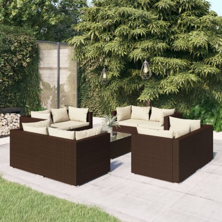 vidaXL Set muebles de jardín 9 piezas y cojines ratán sintético marrón