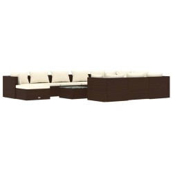 vidaXL Set muebles de jardín 12 pzas y cojines ratán sintético marrón