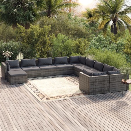vidaXL Set de muebles de jardín 11 pzas y cojines ratán sintético gris