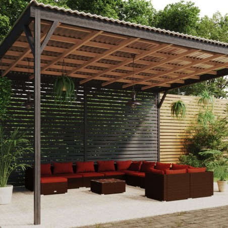 vidaXL Set muebles de jardín 12 pzas y cojines ratán sintético marrón