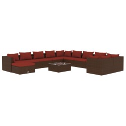 vidaXL Set muebles de jardín 12 pzas y cojines ratán sintético marrón