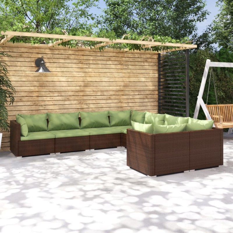 vidaXL Set muebles de jardín 8 pzas y cojines ratán sintético marrón vidaXL Set muebles de jardín 8 pzas y cojines ratán sintético marrón