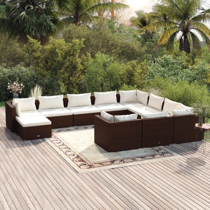 vidaXL Set muebles de jardín 11 pzas y cojines ratán sintético marrón vidaXL Set muebles de jardín 11 pzas y cojines ratán sintético marrón
