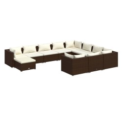 vidaXL Set muebles de jardín 11 pzas y cojines ratán sintético marrón