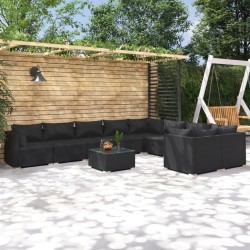 vidaXL Set de muebles de jardín 10 pzas cojines ratán sintético negro