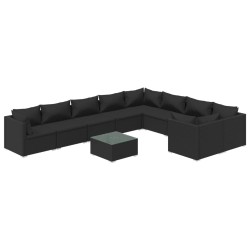vidaXL Set de muebles de jardín 10 pzas cojines ratán sintético negro
